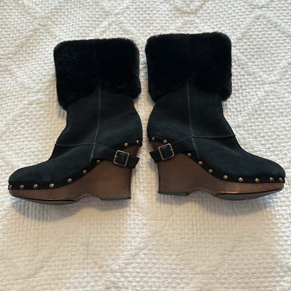 Colin Stuart Black Faux Fur & Suede Leather Studded Booties Size 8.5 - Picture 2 of 14
